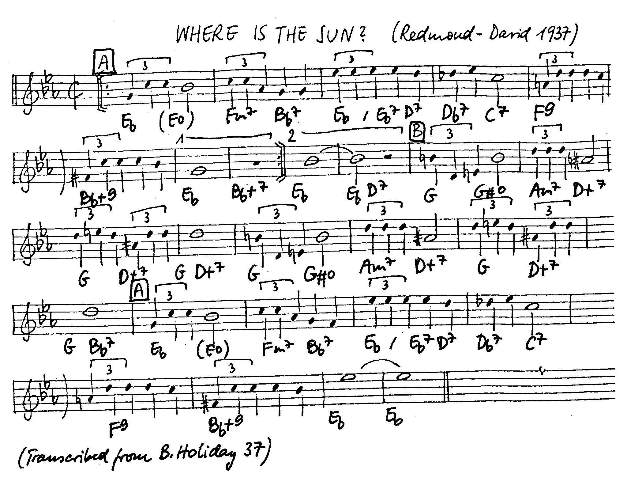 where is the sun free jazz leadsheet - Courtesy of the Jungle Jazz Band